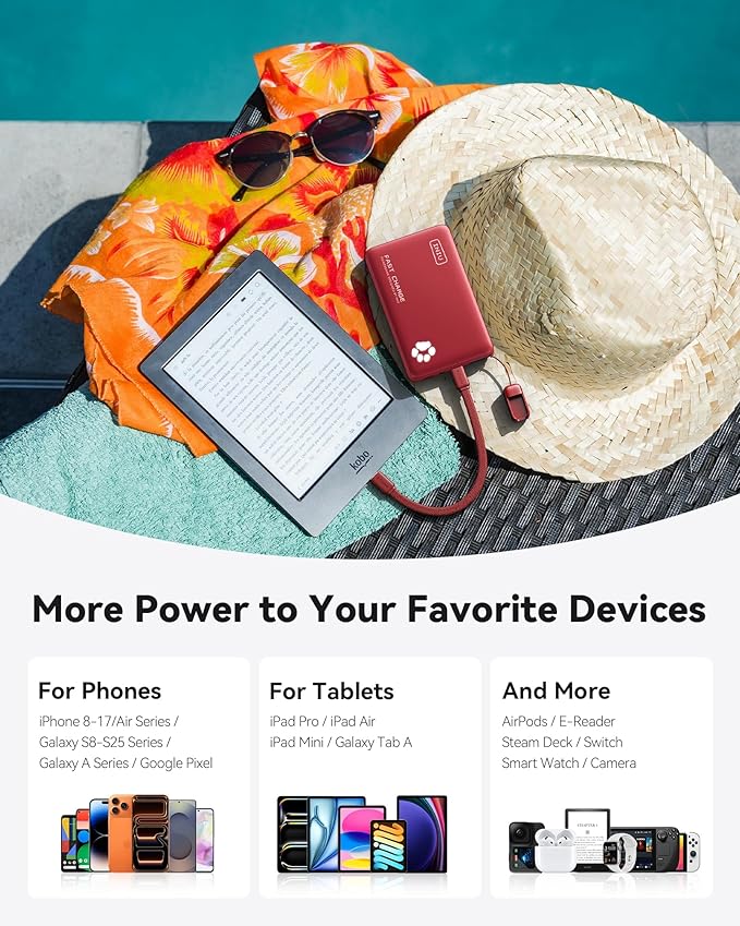 INIU Portable Charger, Ultra Slim 10000mAh 45W PD Power Bank, Fast Charging Mini Battery Pack, Travel Trip Family Essentials Powerbank for College Students Travelers Teen Boys Girls, Red