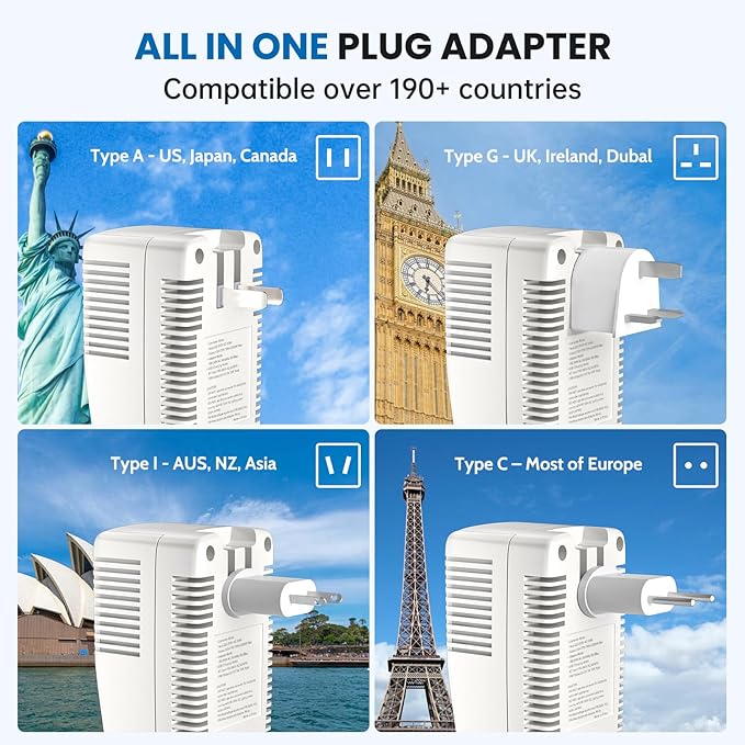 Upgraded 2000W 220V to 110V Converter for European Travel, Voltage Converter US to Europe for Hair Dryer Straightener Curling Iron, 2300W Adapter with EU/UK/AU/US Plugs for Laptop Camera Cell Phone