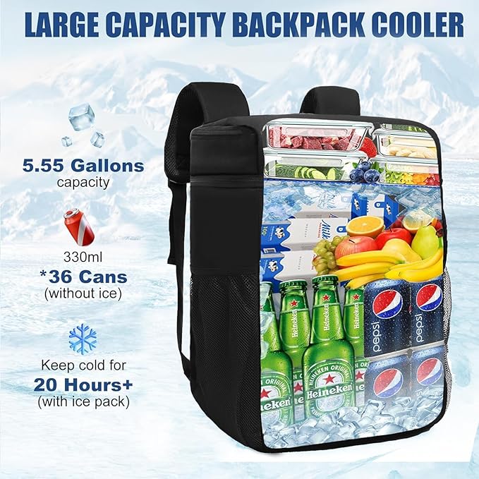Backpack Cooler Insulated Leak Proof, Lightweight Soft Sided Cooler Backpack for Men Women, Waterproof Beach Cooler Bag Lunch Backpack for Camping Hiking Picnic Fishing Travel Outdoor