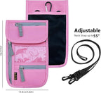 Travel Neck Wallet, RFID Blocking Passport Holder with Adjustable Neck Strap for Men and Women to Keep Cash, Credit Cards and Travel Documents Safe - Pink