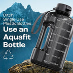 AQUAFIT Half Gallon Water Bottle with Time Marker - Straw & Chug Lid - BPA Free Gym Water Bottle with Straw - Big Gallon Jug (Blue Skies, 64 oz - 2 Lids)