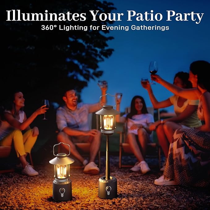 Camping Lantern Rechargeable, Telescopic 8000mAh Retro Waterproof Camping Light, Electric Lanterns for Power Outages, Vintage Hurricane Lamp for Tent Outdoor Patio RV Fishing