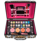 SHANY Carry All Make up Train Case with Pro Makeup Set, Beauty Brushes, Lipsticks, Eye Shadows, Blushes, Powders, and more - Reusable Cosmetics Storage Organizer - Premium Gift Packaging - Leopard
