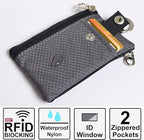 CHENSPRX Minimalist RFID Blocking Small Wallet with ID Window,WaterResistant Zip Id Case Wallet with Lanyard Keychain for Cards,Cash,Travel,Women,Men