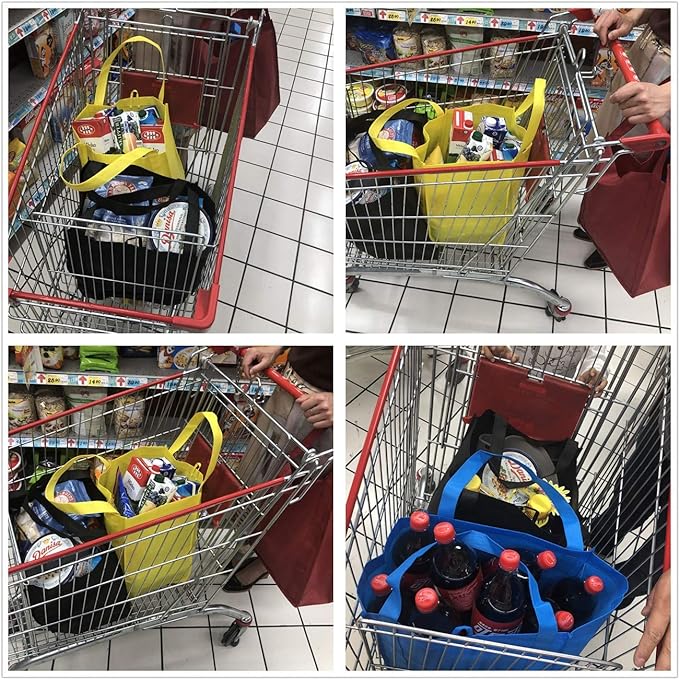 NERUB 10 Pack Reusable Reinforced Handle Grocery Bags - Heavy Duty Large Shopping Totes with Thick Plastic Bottom can hold 40 lbs