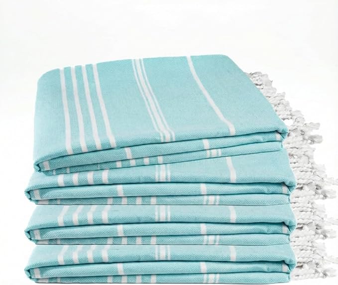 Cotton Turkish Beach Towel with Towels Oversized 36"x72" Pool Absorbent Extra Large Quick Dry Sand Travel Towel (Aqua Satin, 4 Pack)