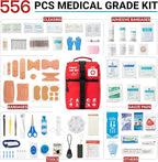556 Piece Premium Large First Aid Kit, Survival Medical Bag with Labelled Compartments, Workplace Essential for Home & Sports, Molle Tactical Rip-Away Design, First Responders' Choice for Trauma