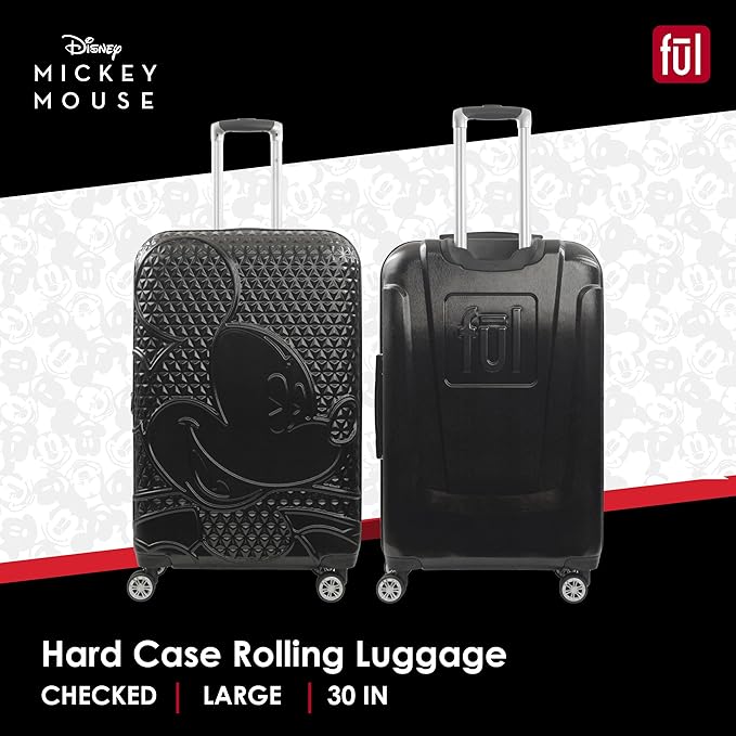 FUL Disney Mickey Mouse 30 Inch Rolling Luggage, Hardshell Suitcase with Spinner Wheels, Black