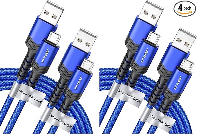 JSAUX Micro USB Cable for Android, (4-Pack 6.6FT) Kindle Charger Cord Replacement, Nylon Braided USB Micro Charging Cable Compatible with Galaxy S7 S6 J7 Edge Note 5, Kindle, MP3-Blue