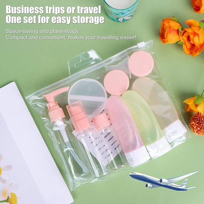 Travel Bottles Set for Toiletries 13Pcs Travel Size Silicone Containers with Labels 60ml Leak Proof Travel Containers for Toiletries Refillable Squeezable Shampoo Conditioner Bottles (Pink)