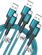 JSAUX USB C Cable Fast Charging, 3-Pack (10ft+6.6ft+3.3ft) USB A to Type C Charge Cord for iPhone 17/17 Pro/17 Pro Max, iPhone 16/16 Pro/16 Pro Max, Samsung S24 S22 S20 Note 20, USB C Charger(Green)