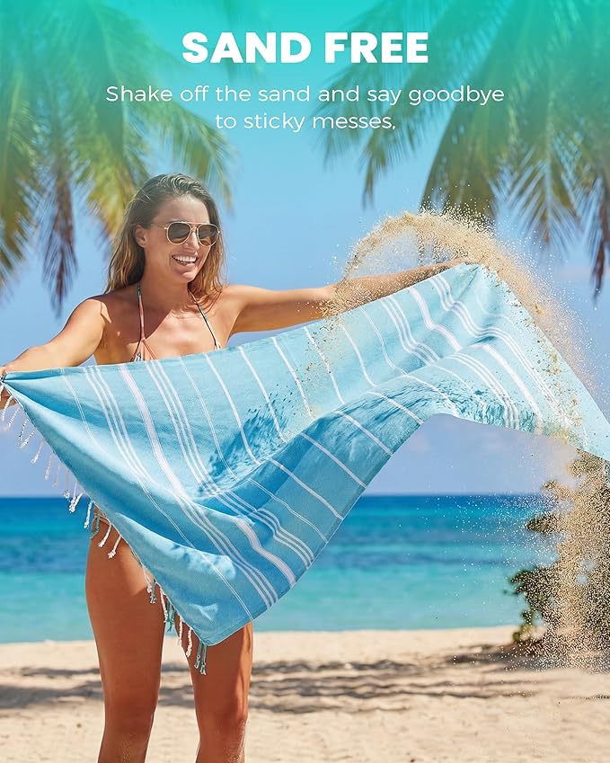 2 Packs Turkish Beach Towels Quick Dry Sand Free Soft Absorbent Adult Oversized Bath Pool Swim Towel Lightweight Thin Fast Drying Over The Lounge Chair Towel Sand Repellent Anti Vacation Essentials