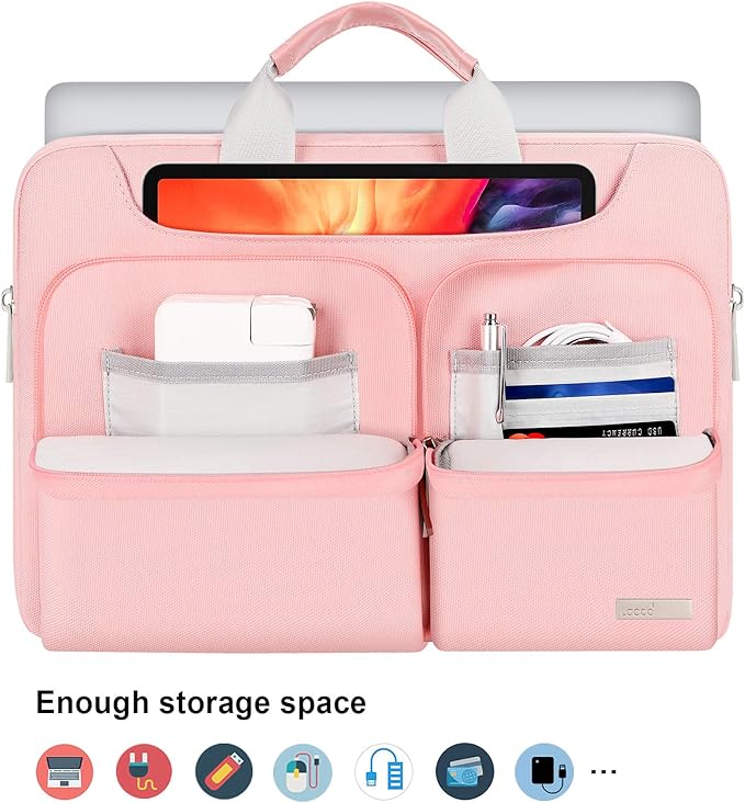 Lacdo 360° Protective Laptop Shoulder Bag for 15 inch MacBook Air M5/A3448 (2026), M4 A3241 2025, M3 A3114, M2 A2941 2024-2023, 15 inch MacBook Pro A1990 A1707, Dell XPS 15 Computer Case Bag, Pink