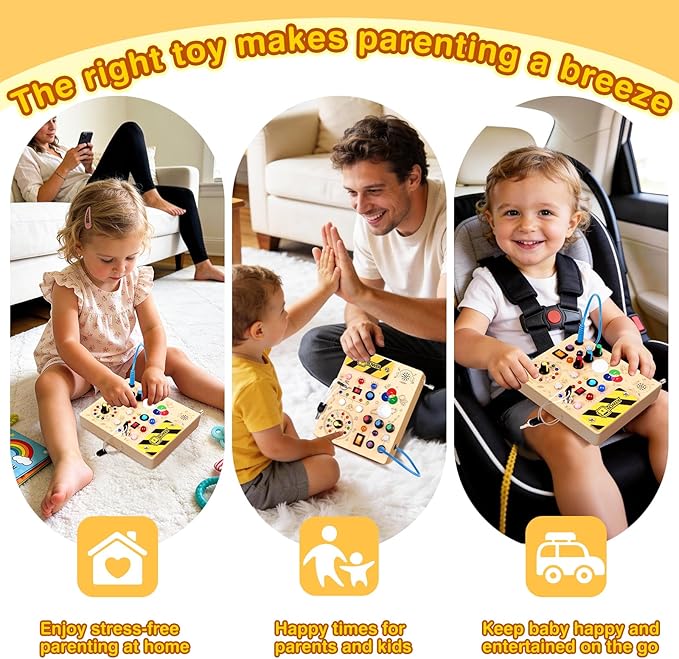 Grarain Busy Board for Toddlers - Montessori Educational Toy for 1-3 Year Old Boys & Girls | Travel-Friendly Sensory Learning Activity | Ideal for Kids with Autism(Busy Board v5)