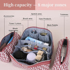 BOYATU Travel Makeup Bags for Women: Large Capacity Cosmetic Bag Set of 3 - Vegan Leather Make up Bags with Compartments - Wide Open Waterproof Toiletry Organizer Bag with Handle (P-03-Red)
