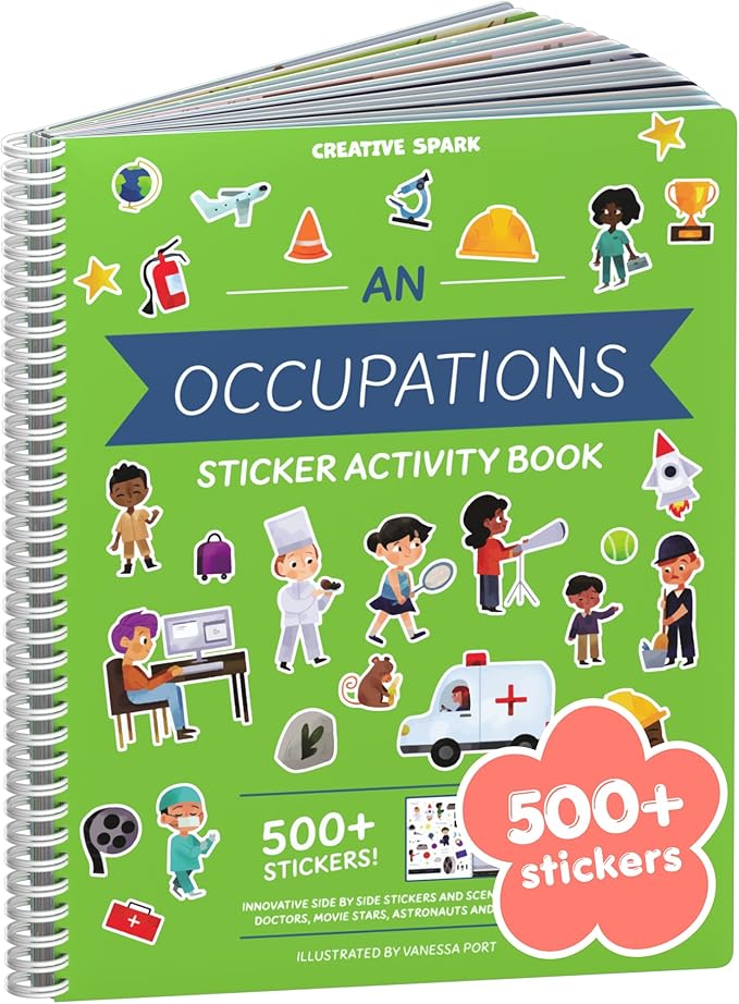 When I Grow Up 500+ Kids Sticker Book by Cupkin Fun Toddler Travel Activity Coloring and Sticker Book, Road Trip Essentials, 12 Coloring Pages 12 Side by Side Scenes for Ages 2–8 Years