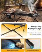 Sportneer Camping Cot: 78.3"x28.7"x14.6" Comfort Cot Bed for Camping Traveling Guest Bed, Sleeping Cots for Adults with Side Pockets & Storage Bag - Ease of Assembly, Support 330 Lbs