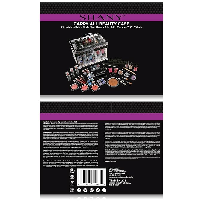 SHANY Carry All Trunk Makeup Train Case with Re-usable Aluminum Beauty Storage Organizer Case. Make up Set with Eye palettes, Blushes,Face Powders, Manicure, Pedicure and Cosmetics Brushes. GIFT SET
