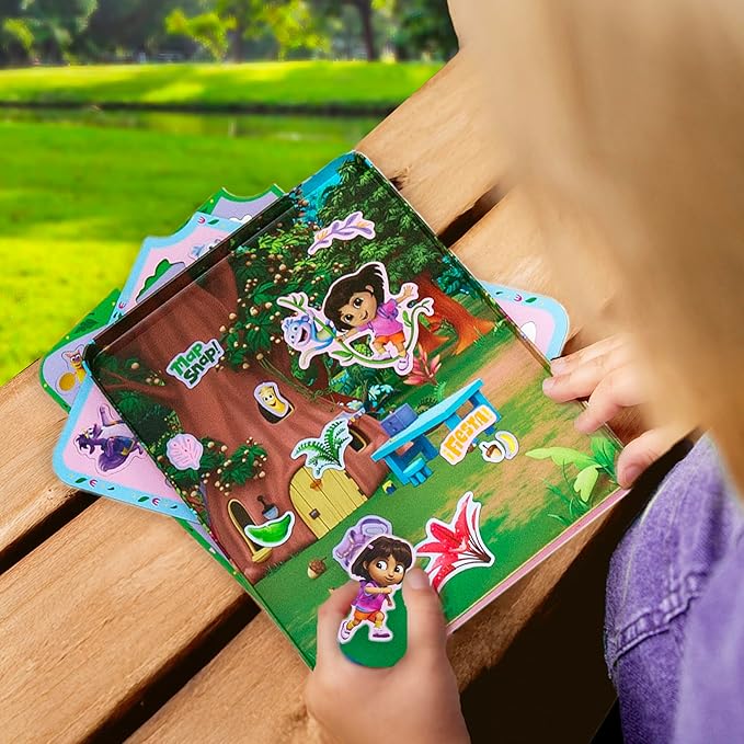 Dora Magnetic Playset, 75 Characters & Accessories, Reusable Storage Tin and Play Scene, Fun Toddler Toys, Mess Free Airplane Toy, Travel Games & Road Trip Essentials, 4 Year Old Girl Birthday Gifts