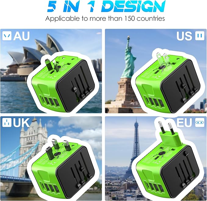 ISIX International Travel Adapter Universal Power Adapter Worldwide All in One 4 USB Perfect for European US, EU, UK, AUS,Asia 200+ Countries