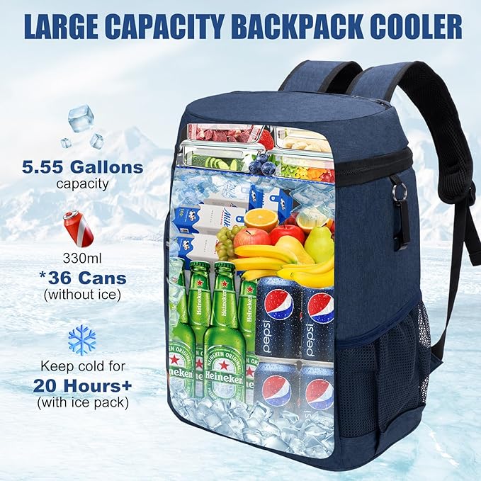 Backpack Cooler Insulated Leak Proof, Lightweight Soft Sided Cooler Backpack for Men Women, Waterproof Beach Cooler Bag Lunch Backpack for Camping Hiking Picnic Fishing Travel Outdoor