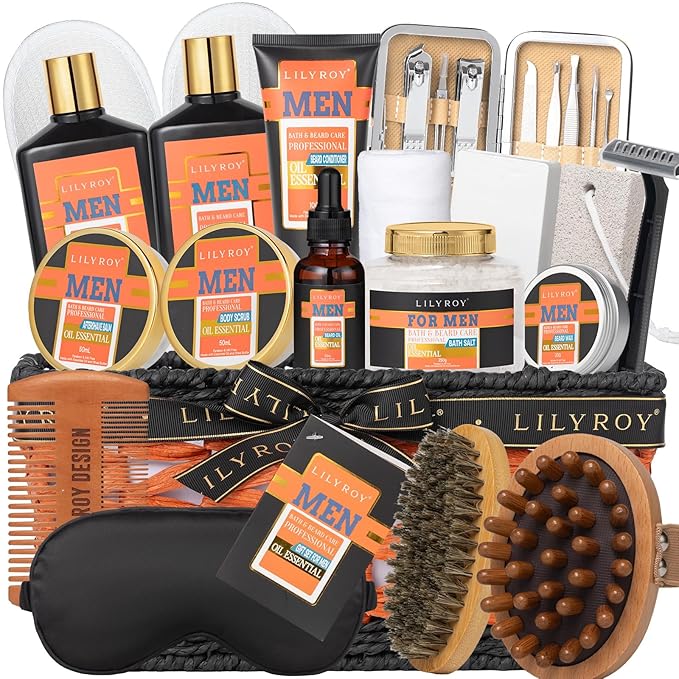 26 Pcs Bath and Body Gift Basket Set for Men Fathers Day Gifts - Spa Gift Set for Valentines Day with Shower Gel | Luxury Gifts Sets for Christmas Gifts, Birthday Gift, Gift for Dad