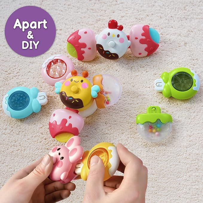 LiKee Strong Suction Cup Fidget Rotating Sensory Bath Toys for Baby Christmas Stocking Stuffers, Airplane Car Travel Table & Window Toys for Toddler Boys and Girls, 10+ Months