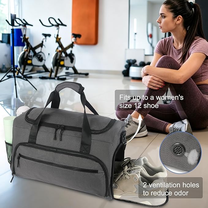 Gym Bag for Men Women, Sport Duffle Bag with Wet Pocket & Shoes Compartment, Water Resistant Overnight Weekender Bag Duffel Bag