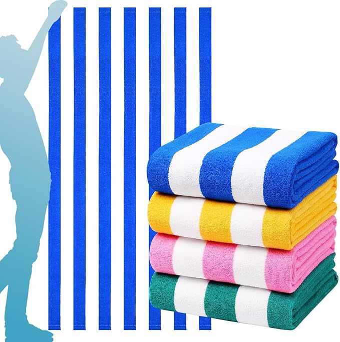 4 Packs Extra Large Bath Towels Striped Beach Towel Set Bathroom Sheets Bulk Quick Dry Soft Fluffy XL Big Oversized Absorbent Blanket Turkish Microfiber Hotel Shower Pool Hot Toallas Grandes