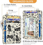 Yonlevres Card Holder Small Wallet Women, Black Cat Flowers RFID Blocking Slim Cute Credit Card Wallet, Front Pocket Travel Thin ID Window PU Leather Mini Organizer Case Purse Gifts Woman Girls Ladies