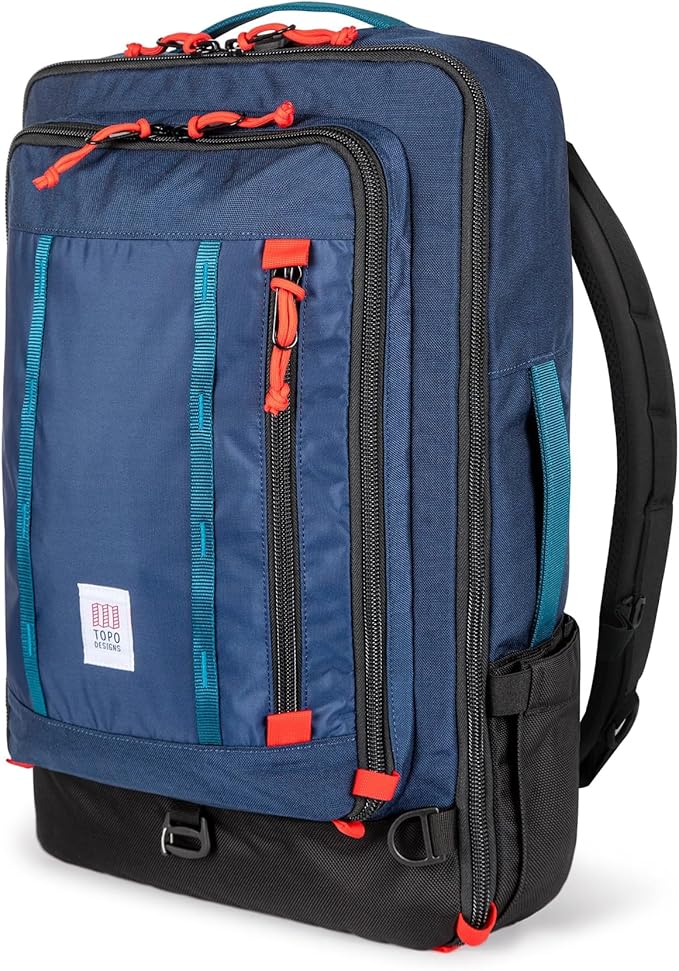 Topo Designs Global Travel Bag – 30L or 40L - Carry-On Compliant Most Airlines, Durable Travel Duffel Bag, Clam Shell Main Pocket, Laptop Sleeve, Backpack, Sling, Luggage (40L / Navy)