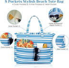 Trifabricy Beach Bags for Women Waterproof Sandproof Women Tote Bag, Large Beach Bag with Zipper for Gym Travel Vocation