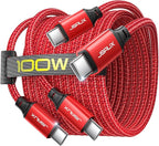 JSAUX 100W USB C to USB C Cable [2-Pack 6.6FT], Type C Fast Charging Cord for iPhone Air/iPhone 17/iPhone 17 Pro/iPhone 17 Pro Max, iPhone 16/15 Series, Galaxy S/Note Series, MacBook, iPad - Red