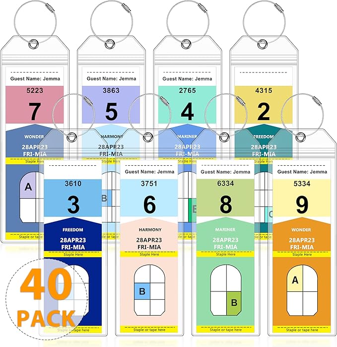 40 Pack Luggage Tags Travel Essentials & Cruise Essentials for NCL, Princess, Carnival, Royal Caribbean & Celebrity Cruise Ships by SEAVILIA