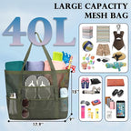Fammart Mesh Beach Bag, Large Beach Tote with Zipper Pocket, Toys Pool Bag for Family Travel Vacation Cruise Essentials