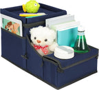Backseat Organizer for Kids & Adults – Car Seat Cooler Warmer with 2-in-1 Writing Tray, Cup Holders & 11 Storage Compartments | Road Trip Car Organizer for Front & Back Seat (Black) (Navy Blue)