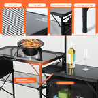 Nice C Camping Kitchen Table, Portable Folding Camp Cook Station, Storage Organizer, with Light Poles, Storage, Side Bag, Side Hooks, for Outdoor, Picnic, Beach, RV Traveling (Black)