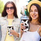 KJQJLY 3 Pack Reusable Iced Coffee Sleeves for Iced Coffee Cups or Drinks Reusable Neoprene Insulated Sleeves for Hot and Cold Drinks from Starbucks, Dunkin, And More (Brown cow)