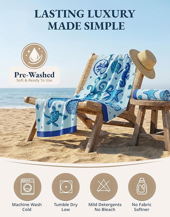 LANE LINEN Beach Towels 6 Pack, Oversized Pre-Washed Large Stylish Pool Towels for Adults, Quick Dry Lightweight Travel Towel, 39"x71" - Coral Beach