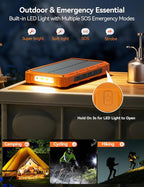 Solar-Charger-Power-Bank - 20000mah Solar Powered Battery Charger Cell Phone,20W Fast Charging Built in Cables,Camping Essentials Portable External Battery Pack Compatible with Multiple Devices