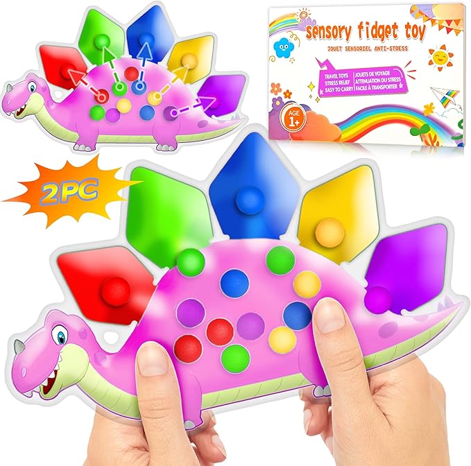 UIIOPJIOM 2PC Pink Dinosaur Color Sorting Sensory Toys for Toddler Girl, Montessori Toy Game Learning Activities Quiet Calm Down Fidgets for Classroom Gifts for 3 4 5 Year Old Easter Basket Stuffer