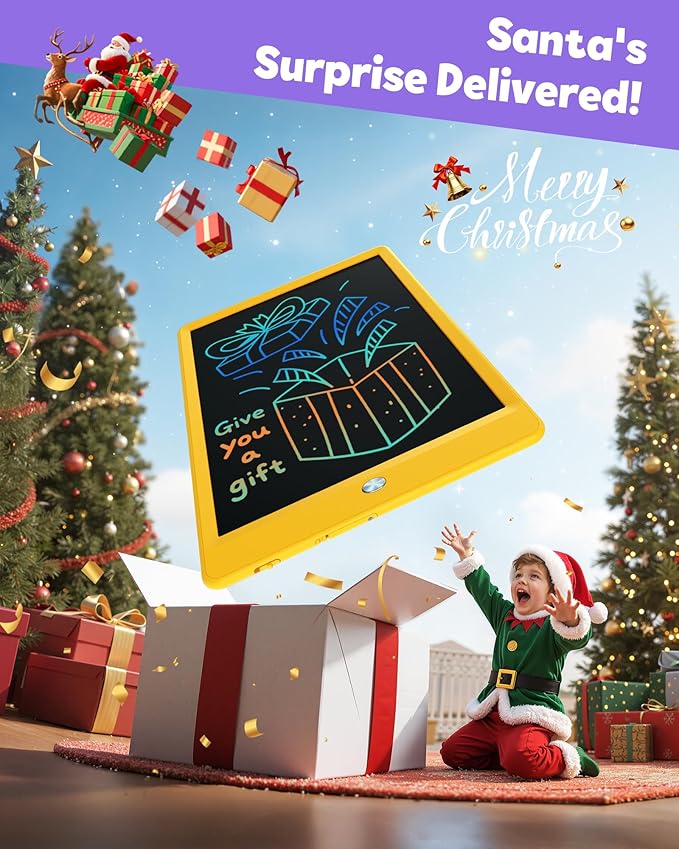 TEKFUN LCD Writing Tablet for Kids, 10-inch Coloring Drawing Pad, Mess Free Doodle Board, Airplane Travel Toys for Boys and Toddlers, Road Trip Essentials, Gifts for 3 4 5 6 7 8 Year Old Girls(Yellow)