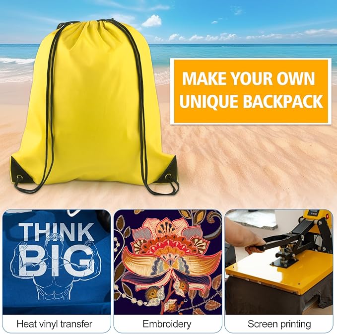 KUUQA 20Pcs Drawstring Backpack Bag Bulk Yellow Drawstring Bags String Backpack Sport Gym Sack Bags Foldable Storage Bag for Women Men Shopping Gym Travel Sports