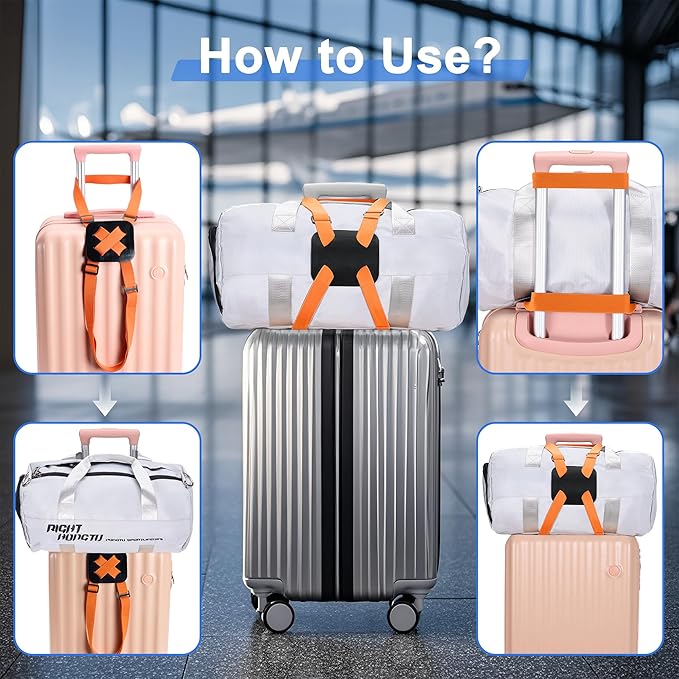 Chelmon Luggage Straps, Ajustable Elastic Bungee Belt for Suitcases, Add Extra Bag Easy and Securely for Travel (Orange)