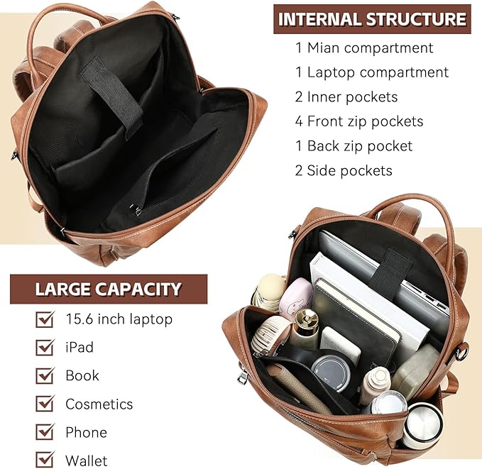AGLOD Vegan Leather Laptop Backpack for Women 15.6 Inch Work Backpack Purse for Travel College