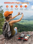 MINRISE Solar Charger Power Bank, 40000mAh Portable Charger PD 20W Fast Charging Solar Power Bank Built in 4 Cables and USB-C in/Output, Camping Essentials External Battery Pack with Flashlights