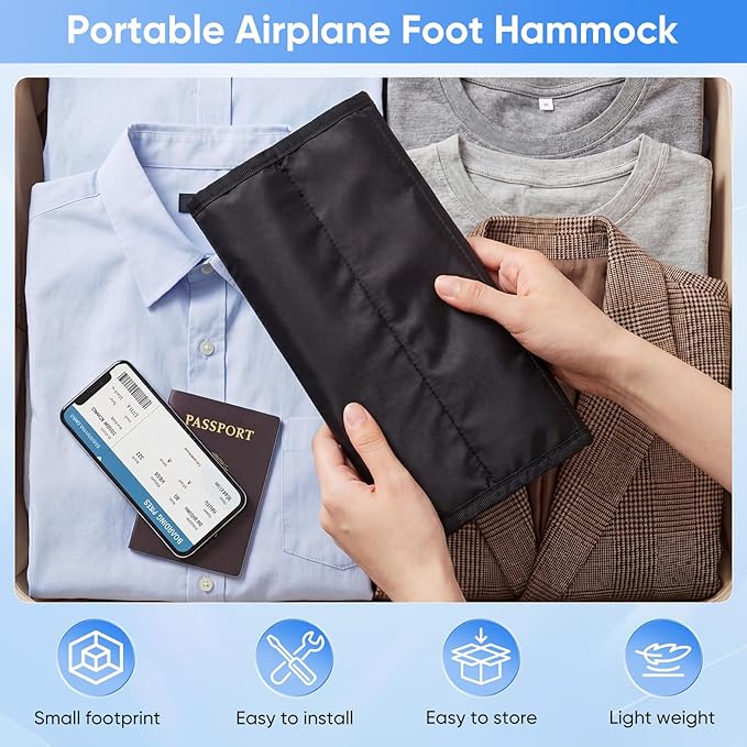 Airplane Foot Hammock, 2-Pack Travel Essentials Foot Rest for Plane Travel with Adjustment Strap, Long Flight Must Haves