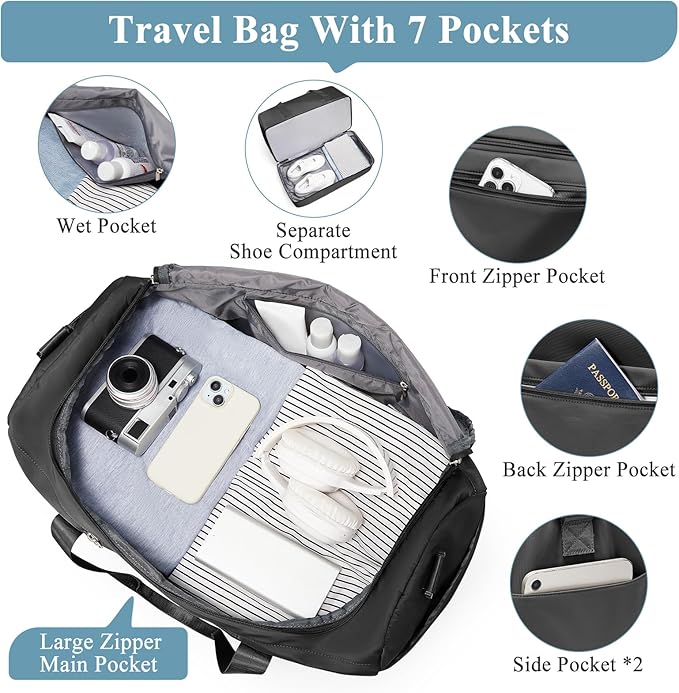 Extra Large Travel Duffle Bag,Carry on Overnight Weekend Bag with Shoes Compartment,Weekender Bags for Women for Travel Business Trips Sport Hospital
