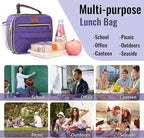 Genteen Lunch Box for Women Adults Girls - Insulated Small LunchBox Reusable, Zip Closure & Buckle Handle, Portable Cooler for Work, School, Travel (Purple)