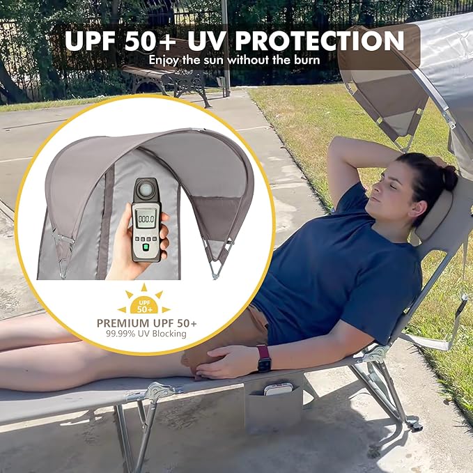 Backpack Beach Tanning Chair with Canopy and Face Hole, 6-Position Folding Lay Out Lounge Chair, UPF 50+ Wind-Resistant Sun Shade, Portable Recliner for Sunbathing, Outside, Poolside, Lawn, 2Pack